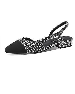 Adrizzlein Womens Slingback Flat Pumps Closed Round Toe Two Toned Casual Flat Office Shoes | Amazon (US)