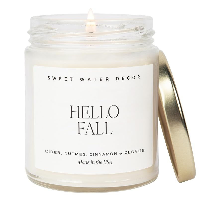 Sweet Water Decor Hello Fall Candle, Cider, Nutmeg, Cinnamon and Cloves Scented Soy Wax Candles f... | Amazon (US)