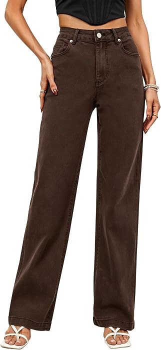 Tsher Women\u2019s High Waisted Jeans Stretchy Straight Leg Loose Fit Denim Pants Lightweight Tum... | Amazon (US)