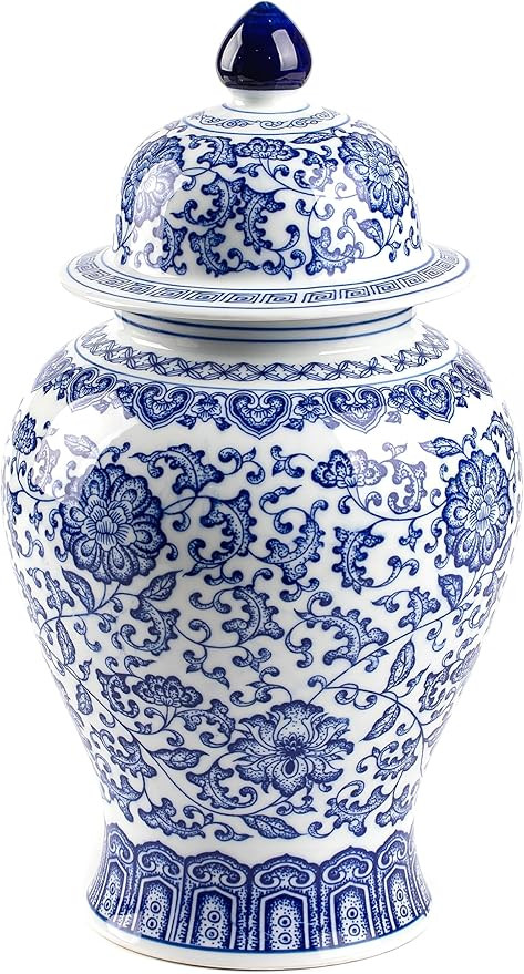 Blue and White Ginger Jar, Ceramic Chinoiserie Decorative Jars for Home, Office, Flower Vase Poce... | Amazon (US)