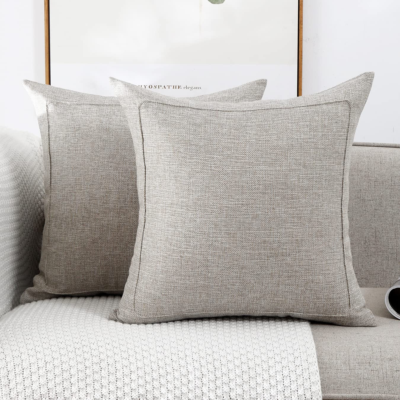 Jepeak Burlap Linen Throw Pillow Cover Cushion Case, Beige/Khaki Threads 22x22 Inch Farmhouse Modern Decorative Solid Square Pillow Cover for Bed Sofa Couch Home Decoration | Amazon (US)