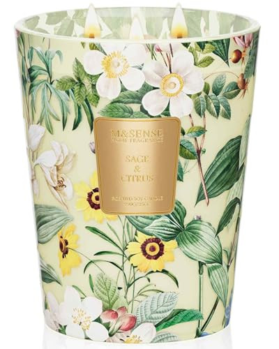 M&SENSE Extra Large Candle Sage Citrus Scented, 3-Wick 35oz 150H Long Lasting, Natural Soy Wax Ar... | Amazon (US)