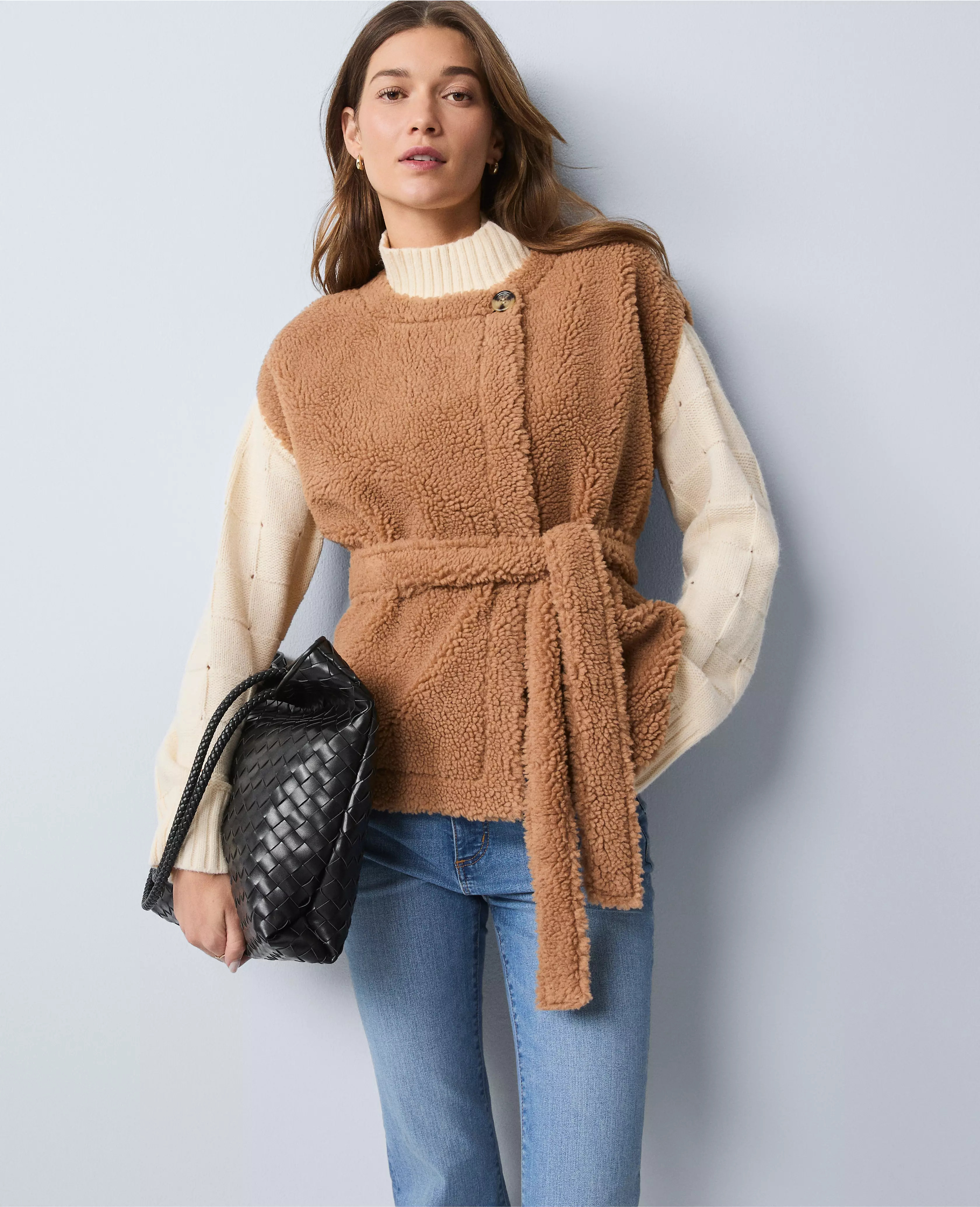 Weekend Collection Belted Sherpa Vest | Ann Taylor