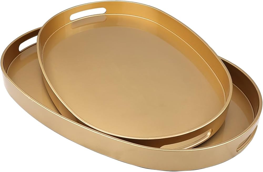 Gold Oval Decorative Trays with Handles, 2 Pack Versatile Outdoor Tray for Coffee Table, Ottoman,... | Amazon (US)