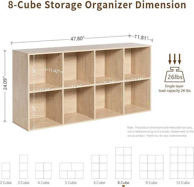 Wooden 8-Cube Storage Organizer with Closed Back Panel, 11in Cube Shelf Opening, Bookshelf, Displ... | Amazon (US)