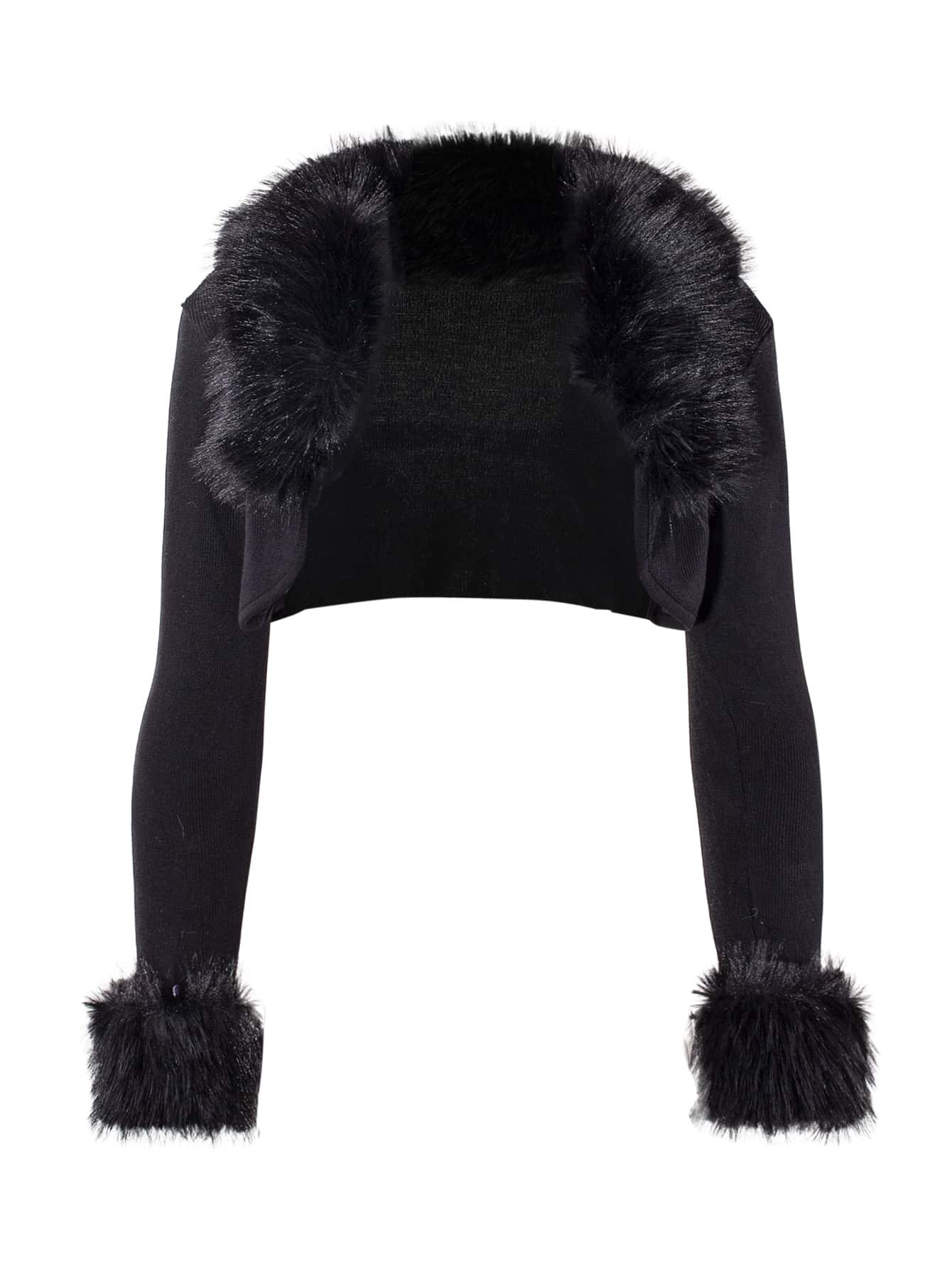 Fuzzy Trim Open Front Crop Top | SHEIN
