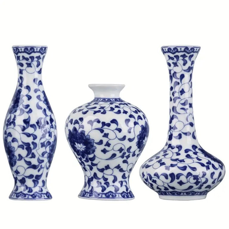3pcs Vase Set Traditional Chinoiserie Blue And White Porcelain for Home Decoration | Walmart (US)