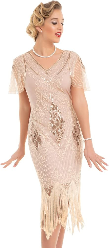 PrettyGuide Women's 1920s Dress Sequin Art Deco Flapper Dress with Sleeve | Amazon (US)