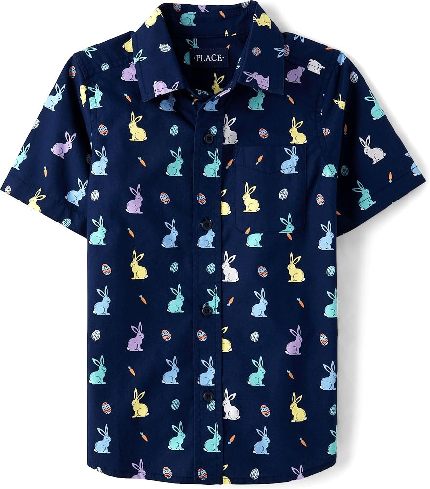 The Children's Place Boys' Short Sleeve Poplin Button Down Shirt | Amazon (US)