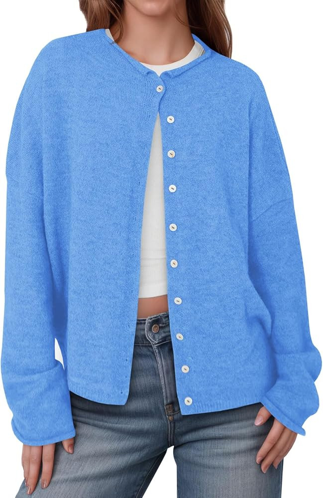 Saodimallsu Womens Button Up Cardigan Sweaters Long Sleeve Crew Neck Fall Soft Lightweight Knit L... | Amazon (US)