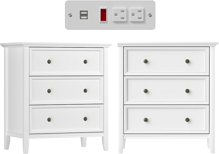 IKENO Solid Wood Nightstand with 3 Drawers and Power Outlet, Tall Bedside Cabinet 16.8" D x 27.6"... | Amazon (US)