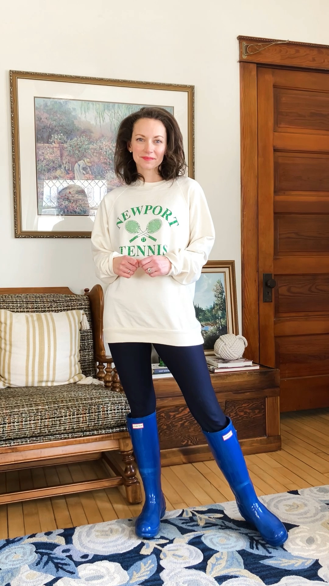Preppy winter outfit!
Wearing size XS Kiel James Patrick sweatshirt. 
Size XXSP Loft leggings. 
Boots are old. 
Petite outfit. Preppy outfit. Classic outfit. Winter outfit. 

#LTKOver40 #LTKShoeCrush #LTKStyleTip