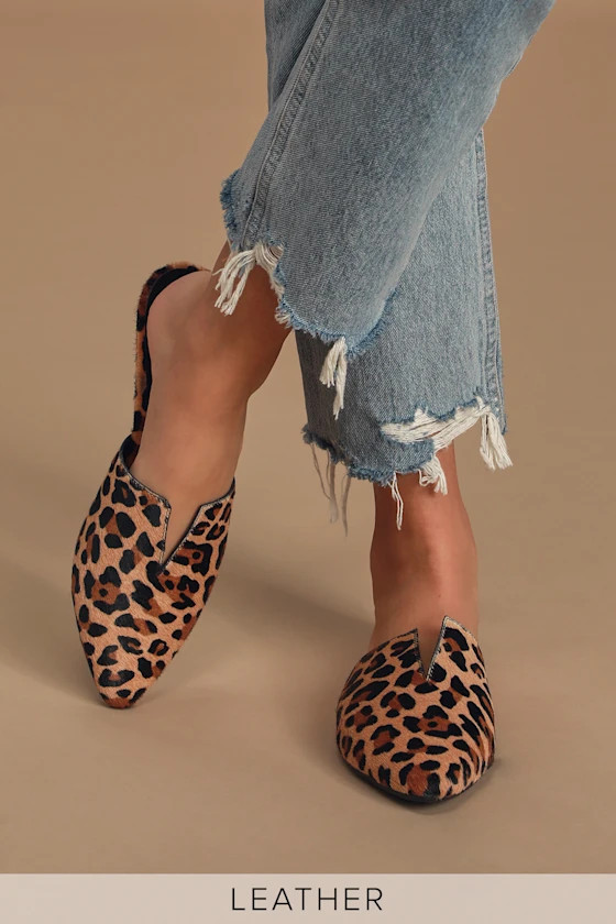 Lacee Leopard Calf Hair Pointed-Toe Slides | Lulus (US)