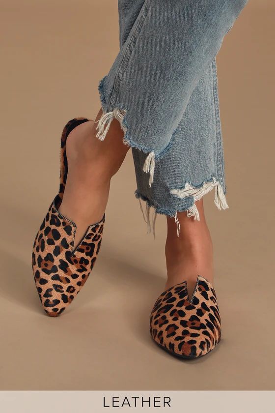 Lacee Leopard Calf Hair Pointed-Toe Slides | Lulus (US)