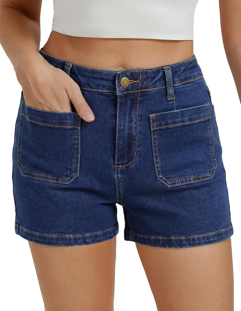 Belle Poque Women Jean Shorts Stretchy High Waisted Cargo Denim Shorts | Amazon (US)