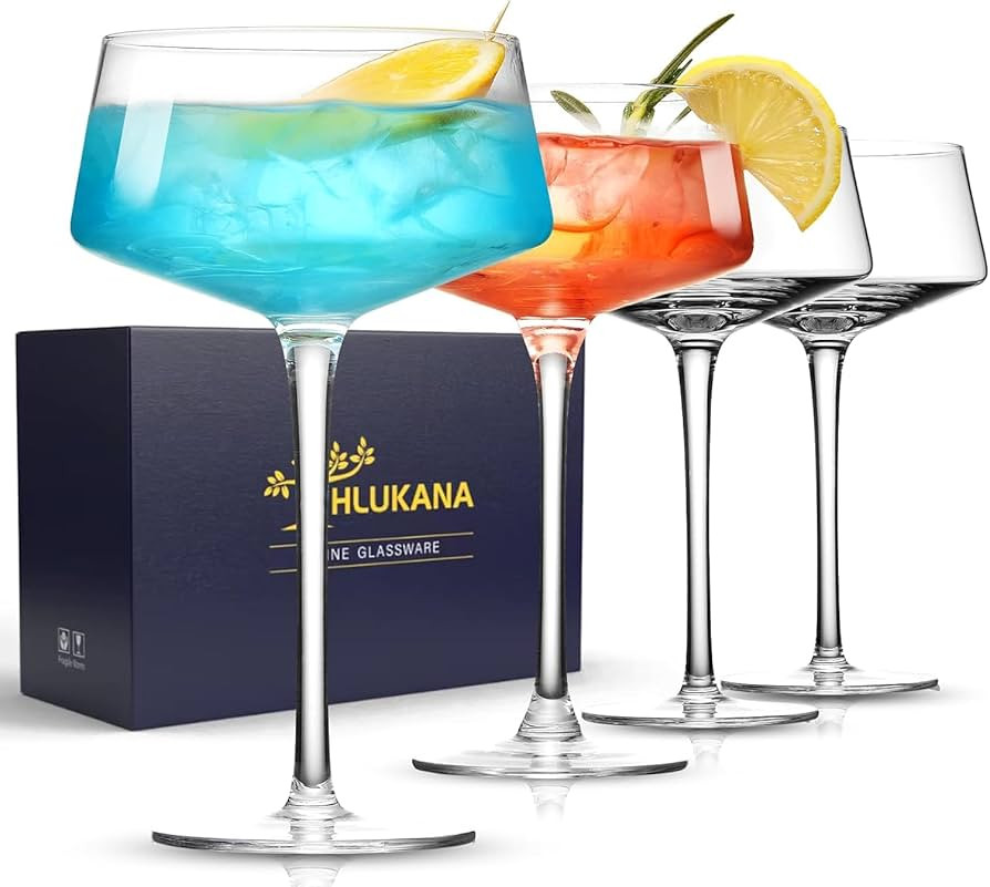 Hand Blown Martini Glasses Set of 4, 8 oz Coupe Glass, Premium Crystal Cocktail Glassess, Champag... | Amazon (US)