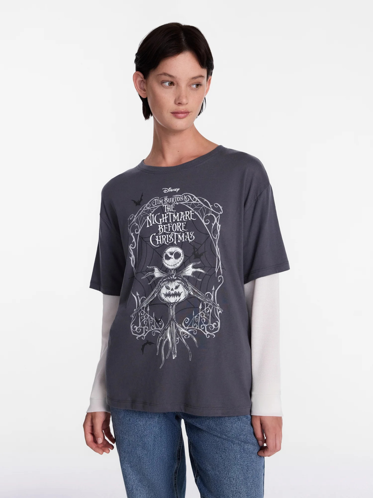 Nightmare Before Christmas Women's Layered Look Graphic Tee, Sizes XXS-XXL | Walmart (US)