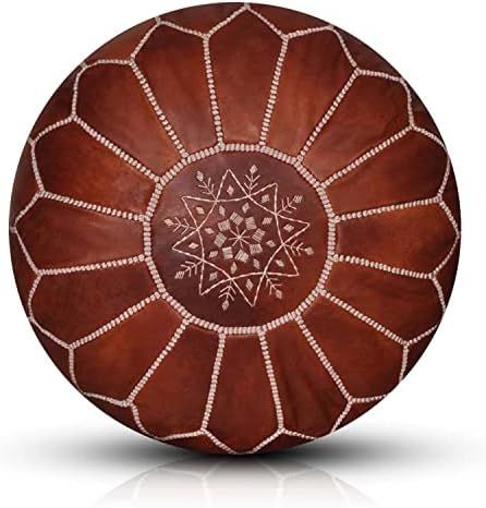Amazon.com: Moroccan Leather Pouf - Handmade Leather Pouffe - Luxury Pouf - Ottoman Footstool Has... | Amazon (US)
