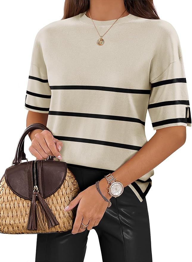 Zeagoo Womens Knit Short Sleeve Tops Summer Pullover Blouse Basic Casual Shirt | Amazon (US)