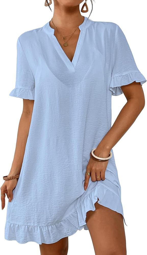 Bsubseach Womens Swimsuit Cover Up Shirt Ruffle Short Sleeve Bathing Suit Coverups V Neck Flowy R... | Amazon (US)