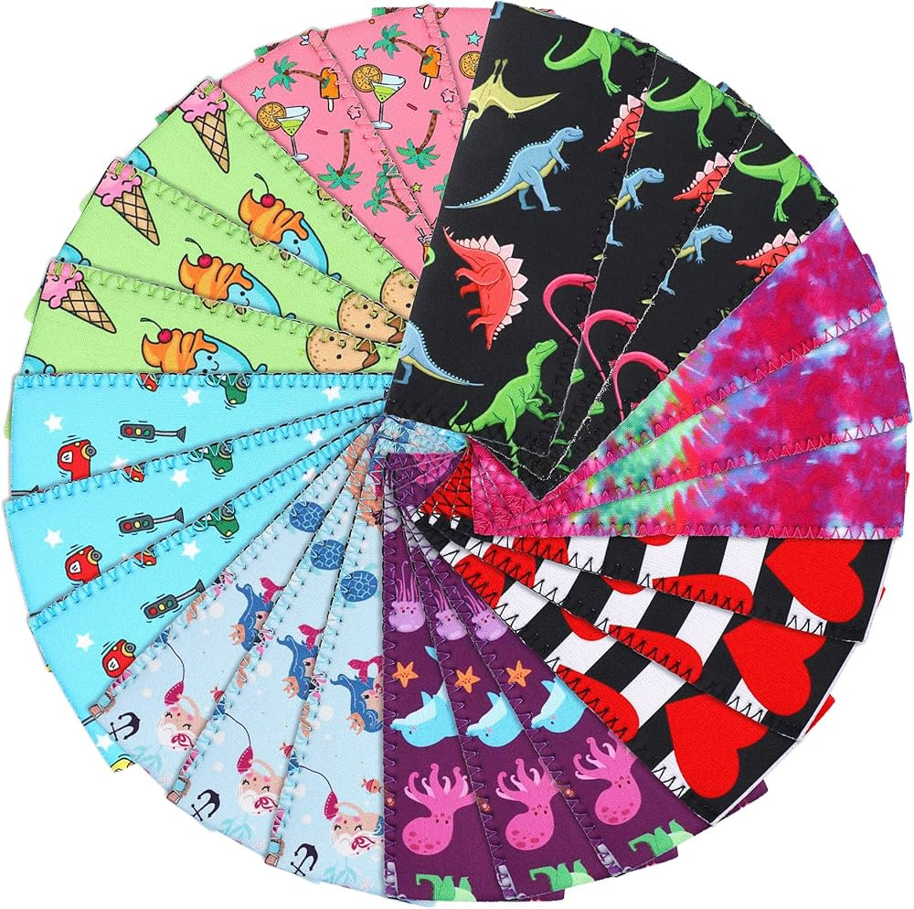 24 Pack Ice Pop Sleeves Neoprene Freezer Pop Sleeve Popsicle Covers Holders Bags BPA-Free for Kid... | Amazon (US)