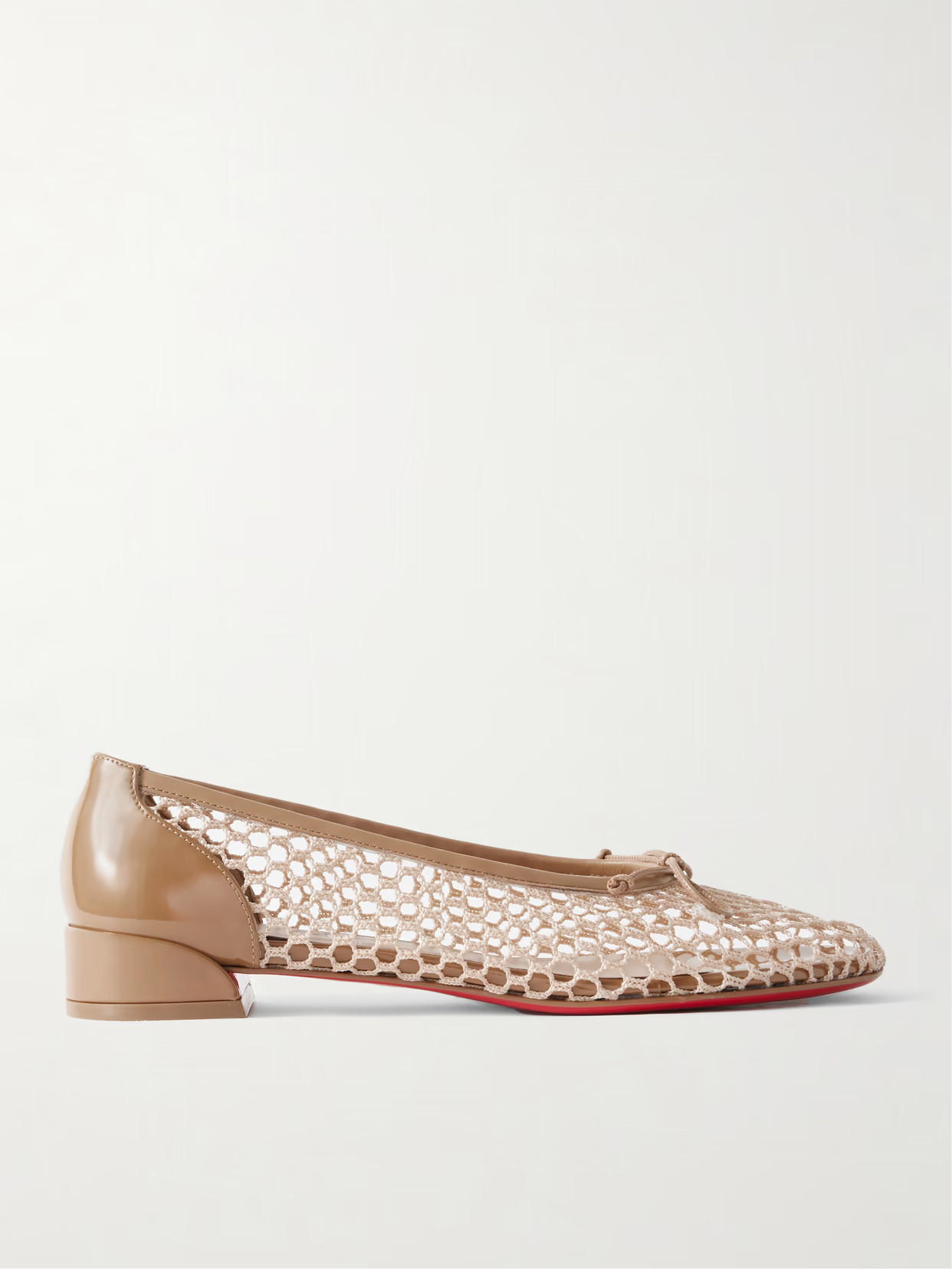 Christian Louboutin - Sweetie Jane 20 Patent Leather-trimmed Crocheted Ballet Flats - Neutrals | NET-A-PORTER (US)
