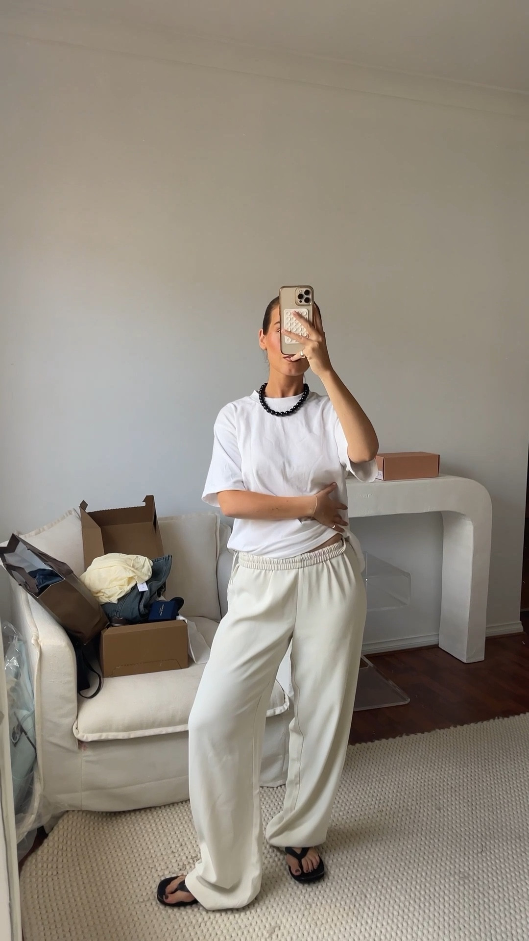 working from home outfit <3 

these elka pants have been on rotation day to night at the moment — finally a white silk pant you can’t see the pockets through 👏🏽
