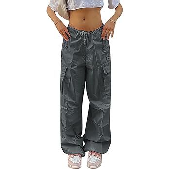 WOWDARK Women's Baggy Cargo Pants with Pocket Drawstring Low Waist Loose Hip Hop Casual Trousers ... | Amazon (US)