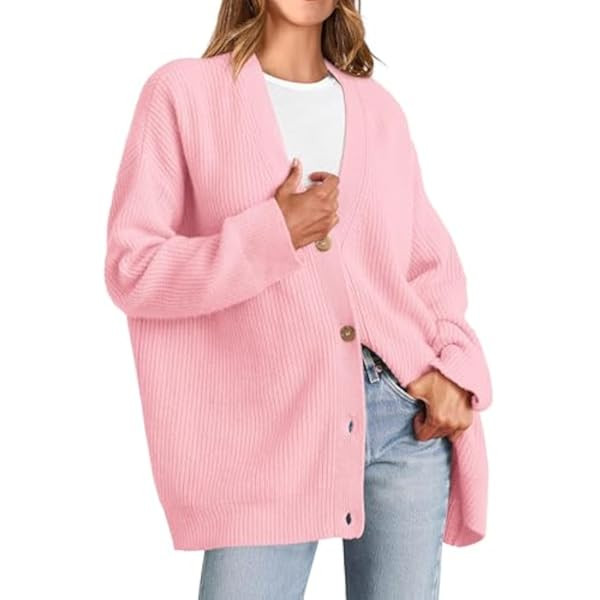 ZESICA Women's 2023 Casual Long Sleeve Cardigan V Neck Button Down Open Front Knit Loose Oversize... | Amazon (US)