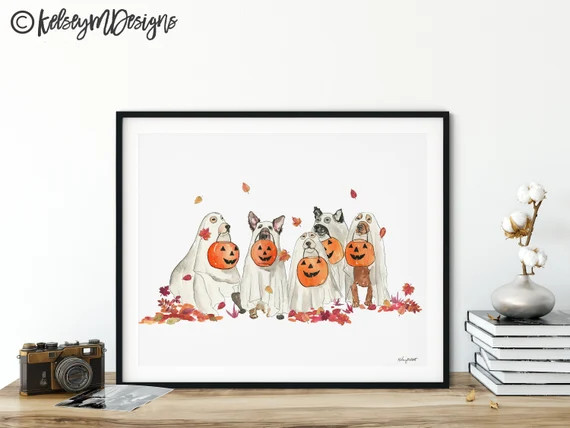 Halloween Ghost Dogs Wall Art Dog Costume Fall Home Decor | Etsy | Etsy (US)