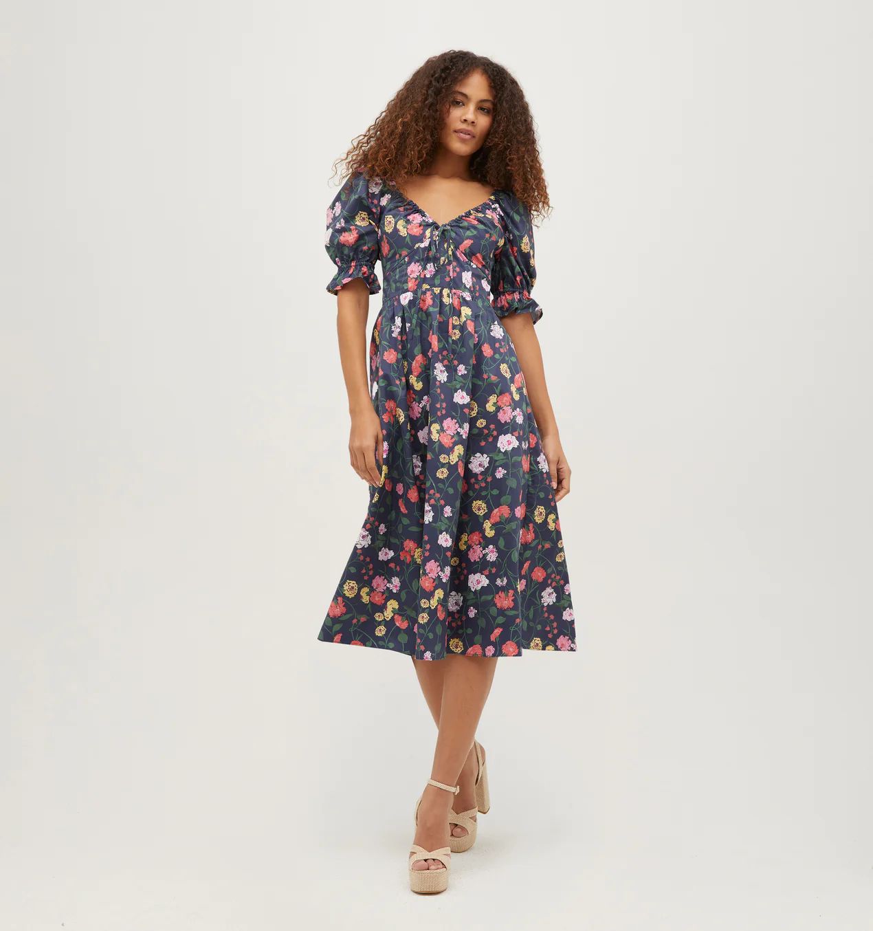 The Ophelia Dress - Navy Peony Bouquet Cotton Sateen | Hill House Home