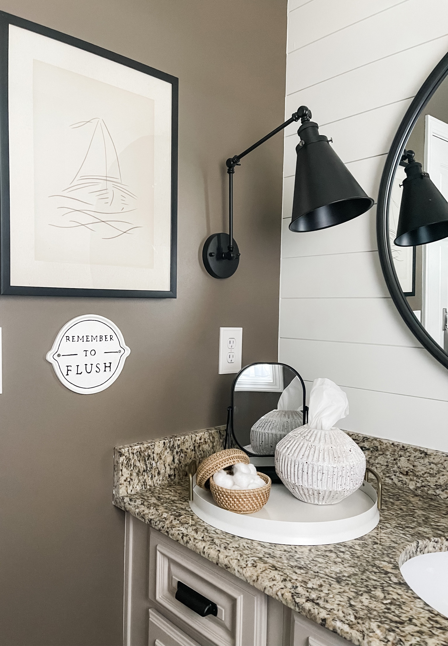 Remember to flush 🚽🧻

#wallsconce #metaltray #roundtray #makeupmirror #framedart #remembertoflush #wallart #target

#LTKhome #LTKstyletip #LTKfamily