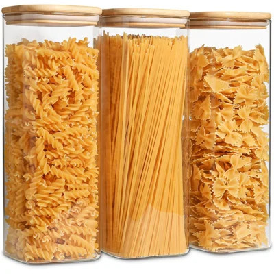 Glass Spaghetti Pasta Storage Containers With Lids 2.2 Qt Set Of 3, Tall Clear Airtight Food Storage Jar With Lid For Noodles Flour Oat Cereal Sugar B | Wayfair North America