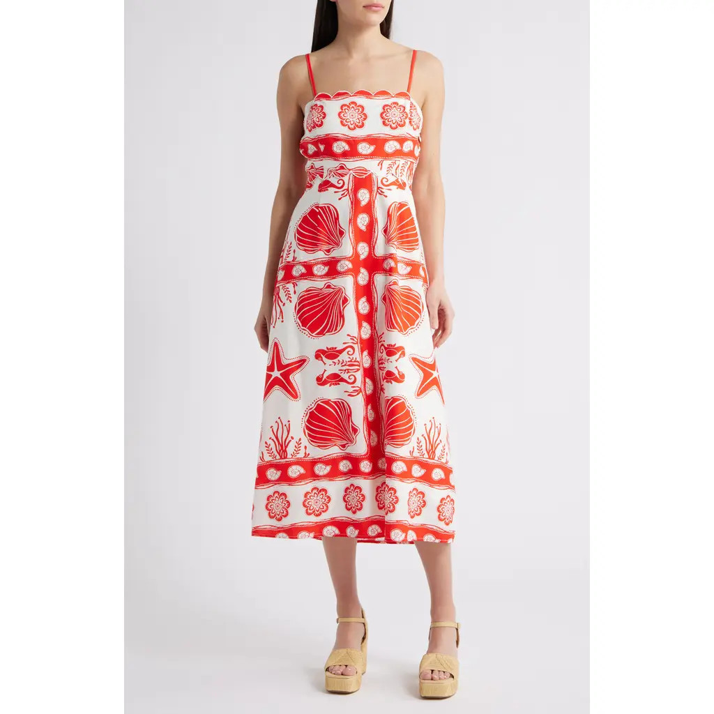 MOON RIVER Floral Print A-Line Dress in Red Multi at Nordstrom, Size Medium | Nordstrom