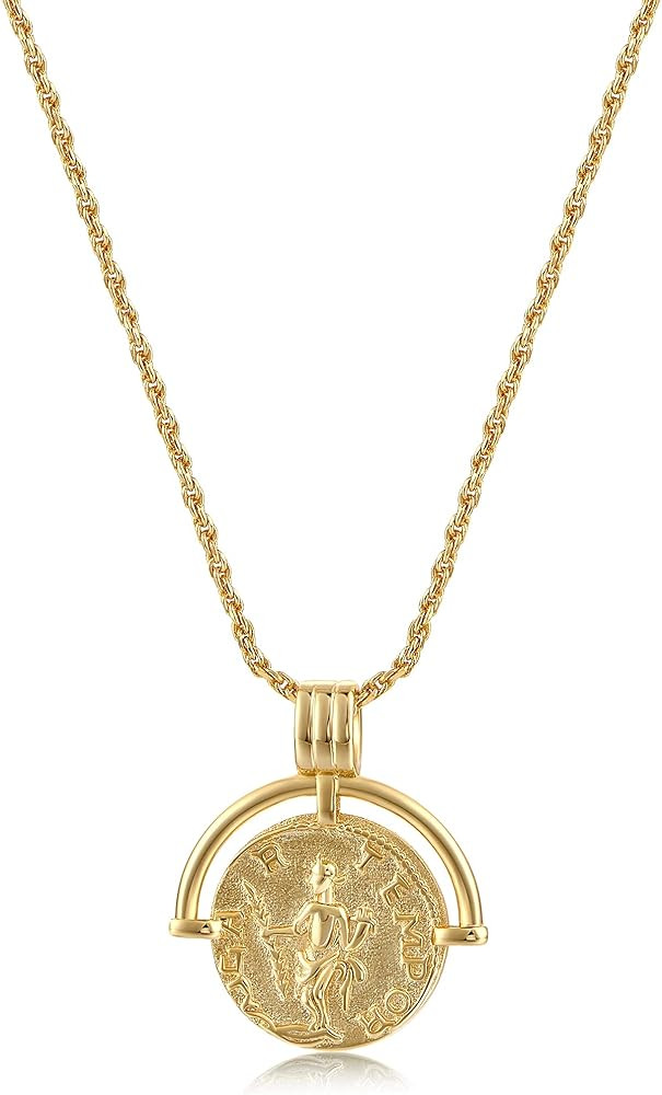 FRUMOS Dainty Layered Choker Necklace 18k gold Plated Y Pendant Commemorative coin Necklace Multi... | Amazon (US)