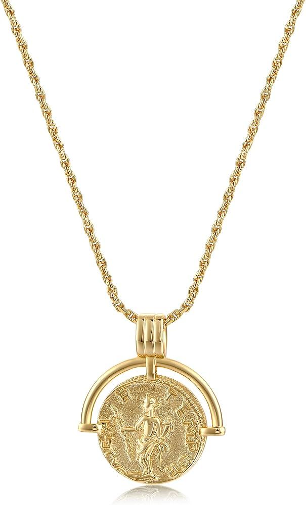 FRUMOS Dainty Layered Choker Necklace 18k gold Plated Y Pendant Commemorative coin Necklace Multi... | Amazon (US)