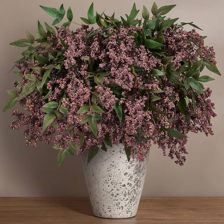 VICAMB 4Pcs 34in Purple Nandina Berry Stems for Vase, Full & Dense Branches | Amazon (US)