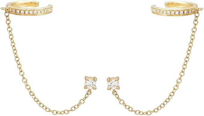 Cuff Small Hoop Halo CZ Stud Chain Climber Crawler Earrings for Women Teen Girls Cartilage Double... | Amazon (US)