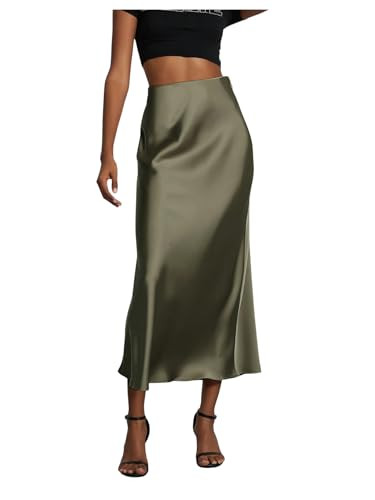 SOLY HUX Women's Elegant Satin Skirts High Waisted Flared Casual Work Office Fishtail Midi Skirt | Amazon (US)
