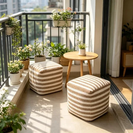 Tupukom 16" x 16" x 16" Natural Jute Striped Pouf Home Decor Clearance | Walmart (US)