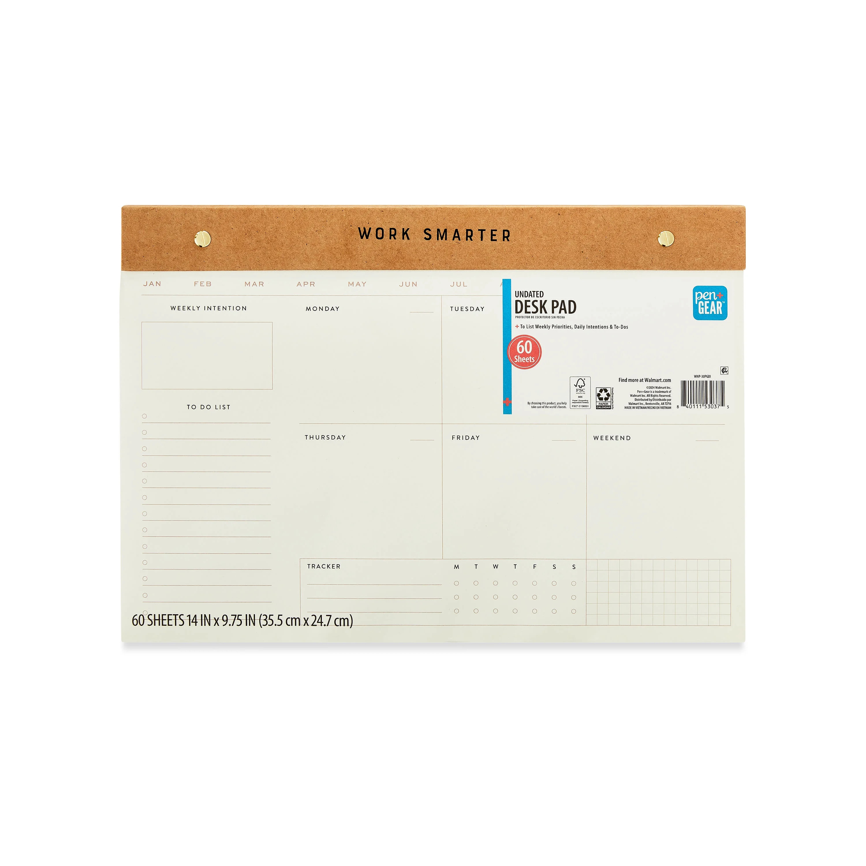Pen+Gear Undated Desk Pad Weekly Planner, Kraft, 60 Perforated Sheets, 14 in x 9.75 in | Walmart (US)