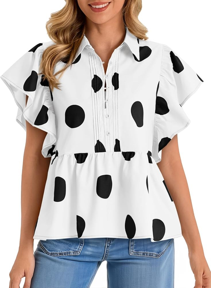 Cicy Bell Womens Polka Dot Babydoll Tops Peplum Ruffle Cap Sleeve Blouses Summer Casual Half Butt... | Amazon (US)