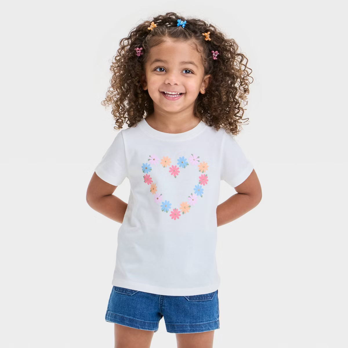 Toddler Girls' Floral Heart Graphic T-Shirt - Cat & Jack™ Cream | Target