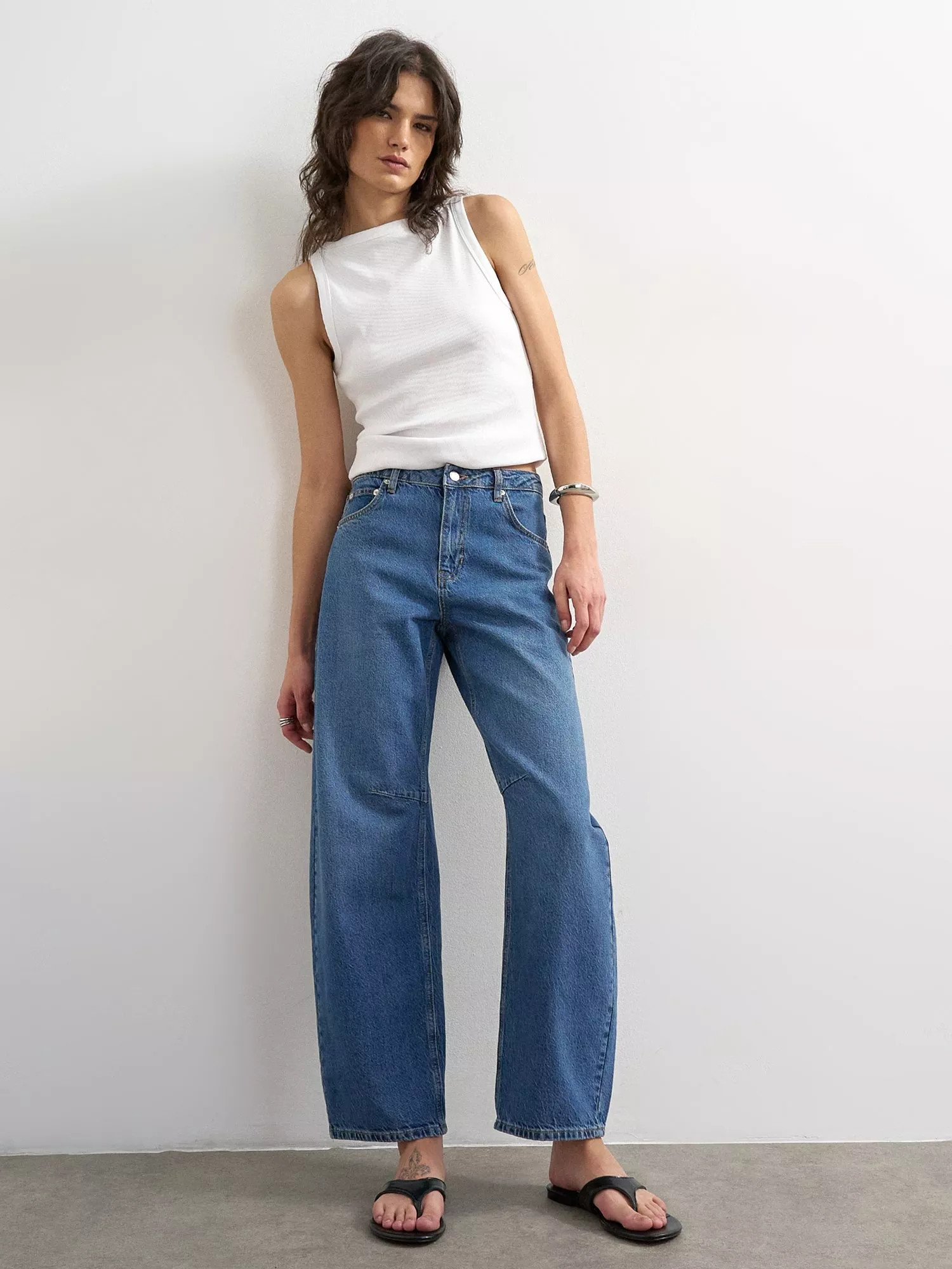 Mid Rise Barrel Leg Jeans, Rich Blue | John Lewis (UK)