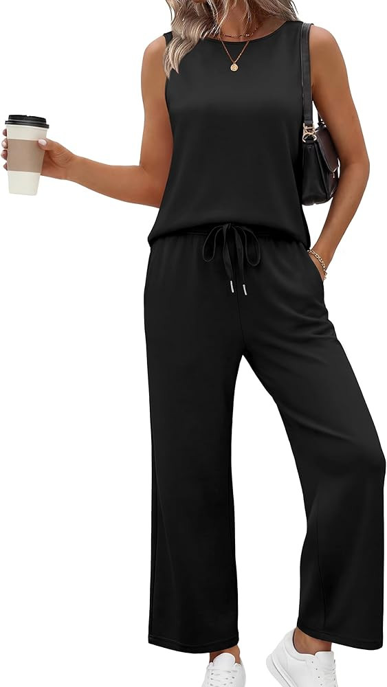 SAMPEEL Two Piece Sets for Women Summer Outfits Beach Vacation Clothes Wide Leg Crop Pants | Amazon (US)