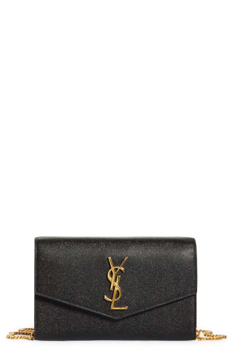 Saint Laurent Uptown Pebbled Calfskin Leather Wallet on a Chain | Nordstrom | Nordstrom