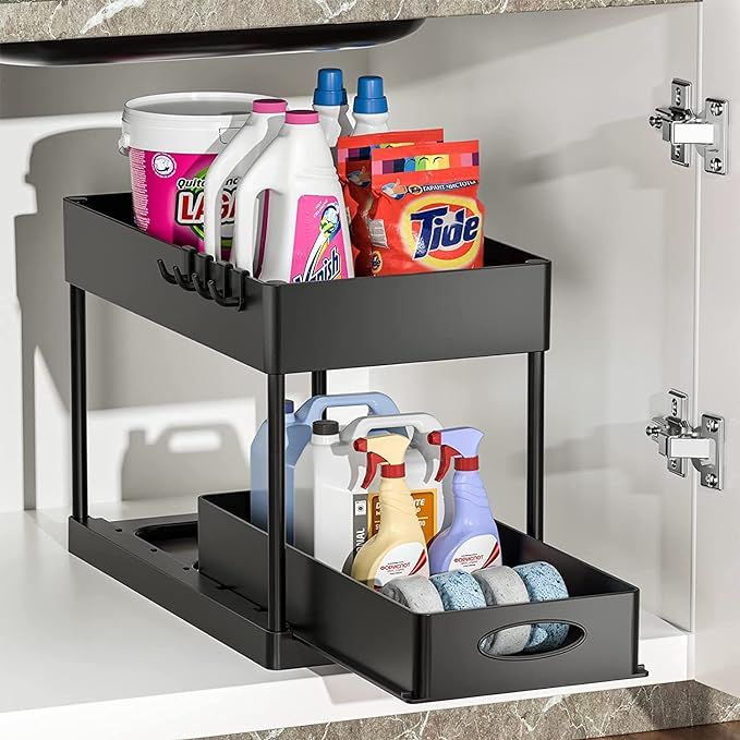 Amazon.com: 2-Tier Sliding Cabinet Basket Organizer Drawer, Multi-Purpose Under Sink Organizers a... | Amazon (US)