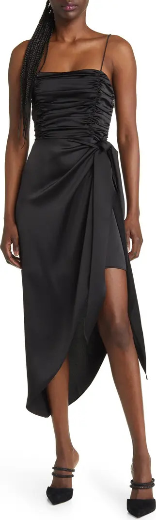 Ruched Bodice Satin Midi Dress | Nordstrom