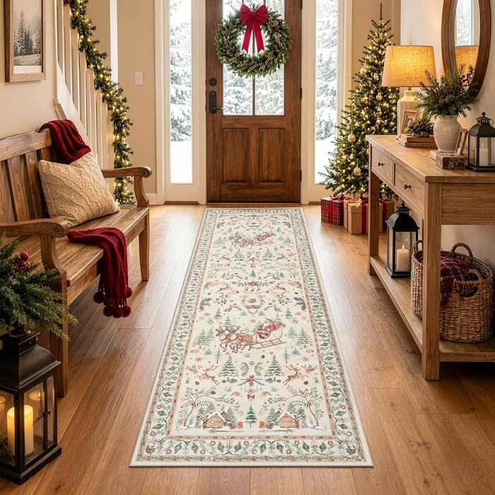 2'6" x 8' Washable Christmas Runner Rug for Bedroom | Amazon (US)