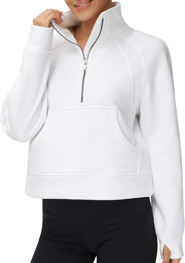 Tmustobe Women's Fleece Lined Crop Pullover Half Zip Long Sleeve Sweatshirt Athletic Workout Tops... | Amazon (US)